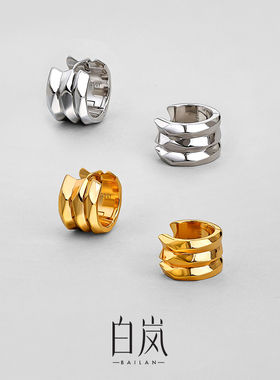 白岚三圈镜光耳圈925银女耳环耳饰耳钉新款小众轻奢设计ED4568