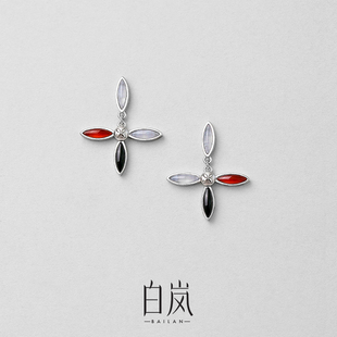 白岚厝色花砖耳钉玛瑙耳环耳饰耳坠女新款 小众独特气质饰品ED4681