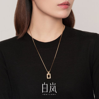 白岚小方扣项链女925银爆款锁骨链毛衣链925银轻奢小众设计XL1873