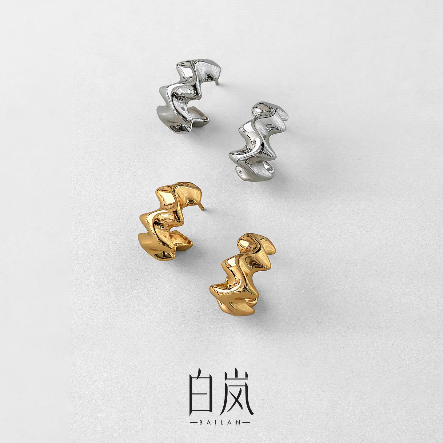 白岚波纹耳钉女新款轻奢气质耳饰小众设计款高级感耳环ED3989-T