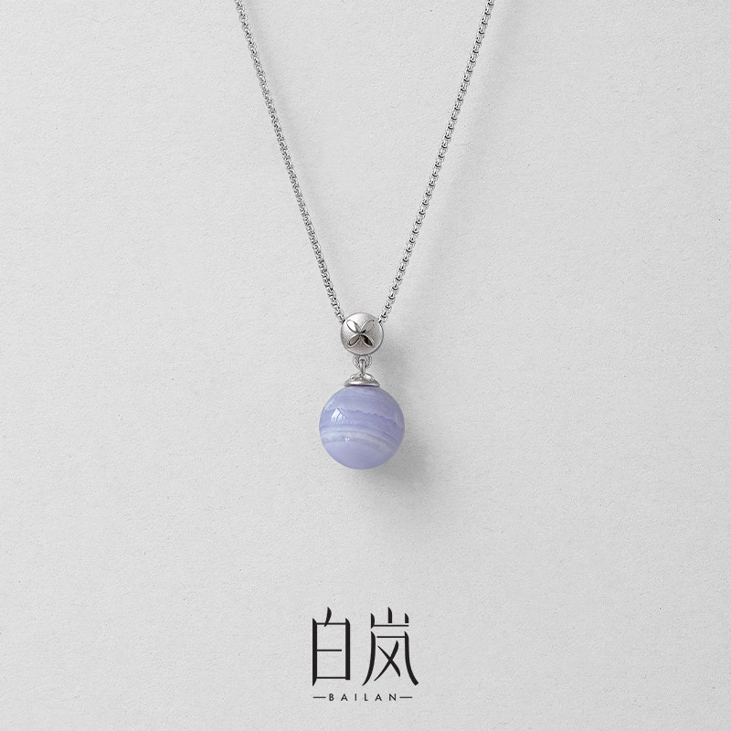 白岚花砖蓝纹玛瑙项链锁骨链毛衣链女高级小众独特首饰饰品XL5649
