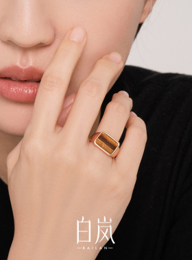 白岚虎睛石戒指女纯银小众设计感