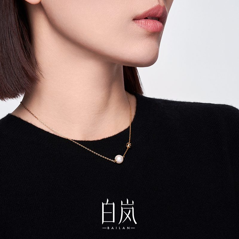 白岚淡水珍珠项链女925银毛衣链