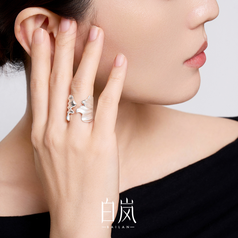 白岚鸢尾戒指999银女戒指