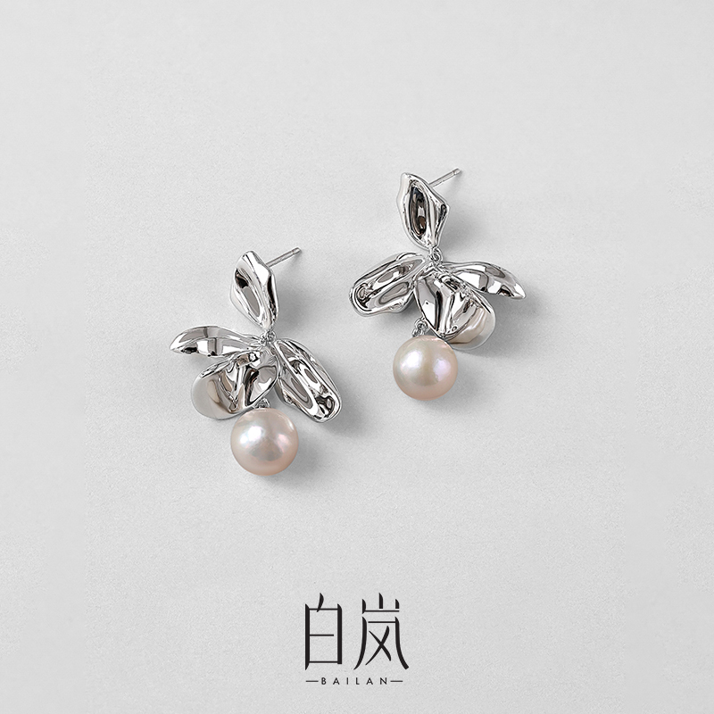 白岚珍珠耳钉女925银气质耳环