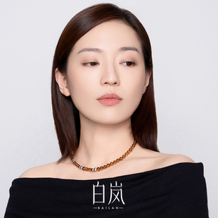 白岚琥珀间珠项链925银女小众设计新款 轻奢串珠锁骨链首饰XL4843