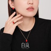 白岚红豆耳钉925银珐琅耳环女本命年红色耳饰ED3768 节日限定