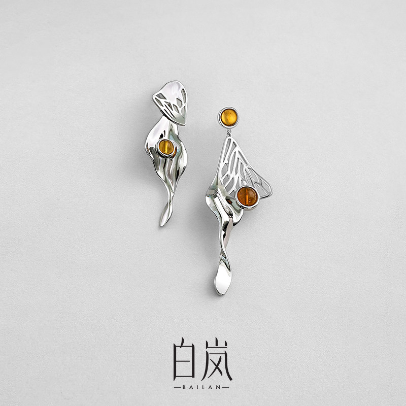 白岚蝶尾耳钉琥珀新款精致设计感耳坠小众轻奢气质耳钉ED4325