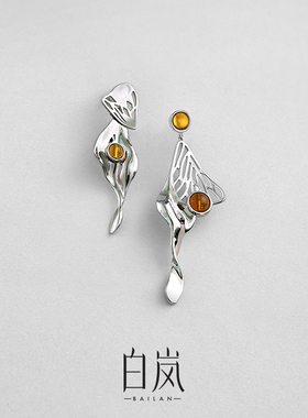白岚蝶尾耳钉琥珀新款精致设计感耳坠小众轻奢气质耳钉ED4325