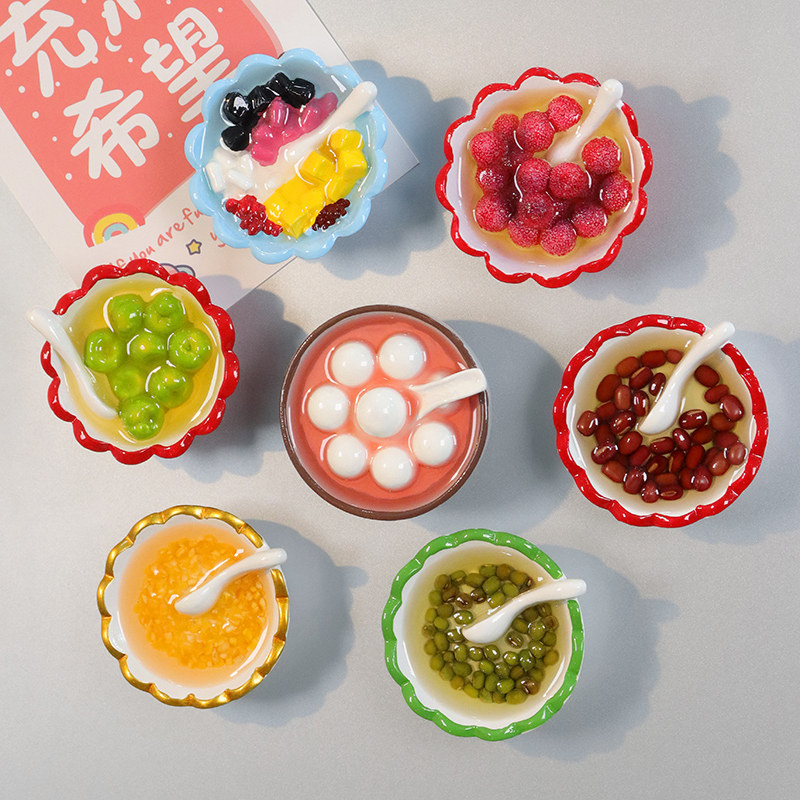 夏日糖水罐头冰箱贴水果冷饮甜汤食玩3D立体树脂磁铁贴饰杨梅黄桃