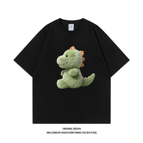 CHRY STUDIO潮牌趣味卡通恐龙印花短袖夏季男女同款百搭休闲上衣