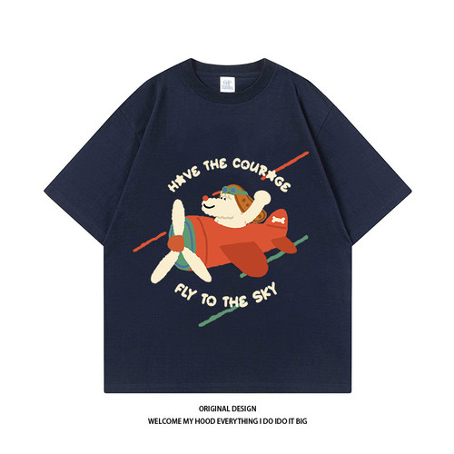 CHRY STUDIO小众设计感卡通飞行小狗印花短袖2024夏宽松百搭上衣T