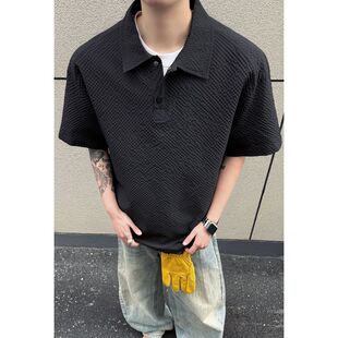痞帅休闲男士 T恤夏季 宽松上衣 STUDIO潮牌泡泡纱POLO领短袖 CHRY