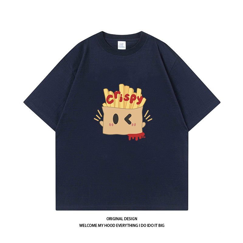 CHRY STUDIO原创设计感趣味薯条盒子印花短袖T宽松百搭休闲情侣装