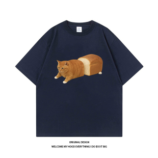 宽松百搭休闲情侣T 夏季 CHRY STUDIO简约趣味搞怪面包猫咪印花短袖