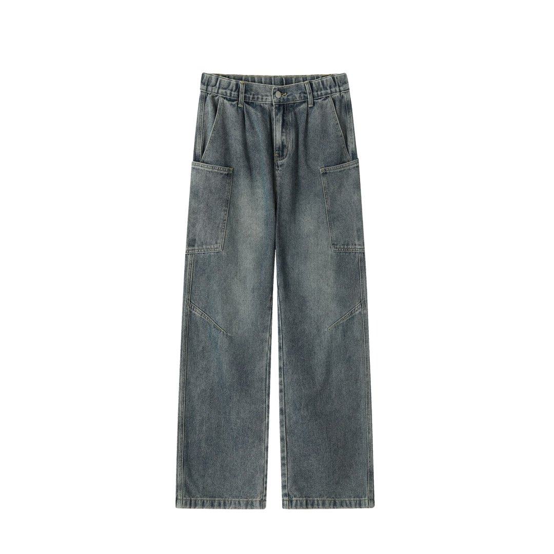 CHRY STUDIO高街复古水洗大口袋拼接牛仔裤春秋宽松做旧工装长裤,男装,卫裤,淘宝优惠券,粉丝福利购,淘宝优惠卷