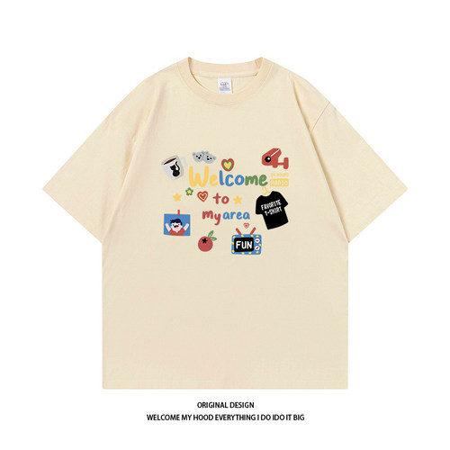 CHRY STUDIO潮牌趣味卡通多元素印花情侣同款复古百搭宽松短袖夏