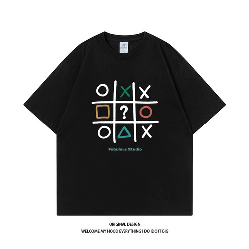 CHRY STUDIO美式潮牌趣味华容道迷宫印花短袖宽松休闲百搭情侣T恤