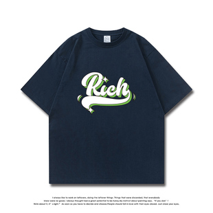圆领港风宽松百搭情侣短袖 RICH印花潮牌T恤男夏季 STUDIO美式 CHRY