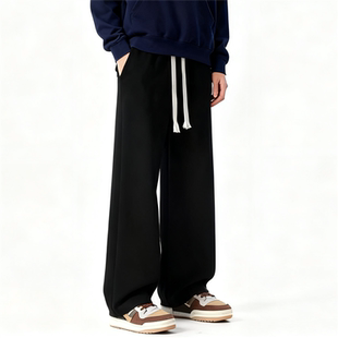 情侣运动裤 CHRY 休闲秋冬阔腿裤 针织纯色宽松直筒裤 男 STUDIO美式