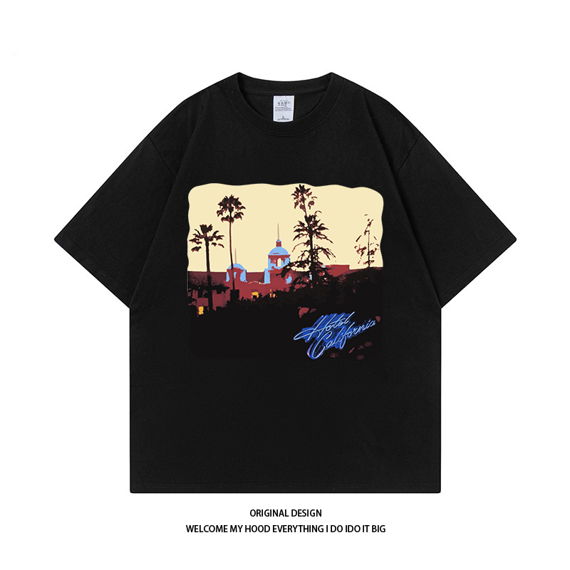 CHRY STUDIO美式复古西海岸加州旅馆印花宽松百搭情侣嘻哈潮流T恤