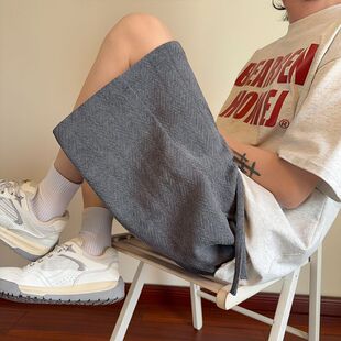 直筒宽松百搭五分裤 CHRY 夏季 复古麦穗纹纯色休闲短裤 STUDIO美式