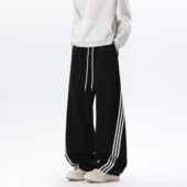 STUDIO三条杠弯刀休闲裤 春秋季 美式 CHRY 复古垂感宽松运动阔腿裤