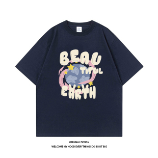 百搭宽松圆领休闲情侣T 复古环绕地球印花短袖 CHRY STUDIO潮牌美式