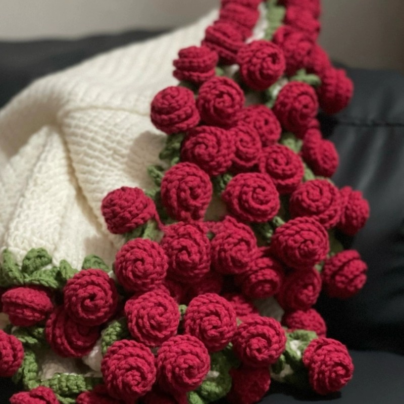 玫瑰花束毯子材料包钩织毛线