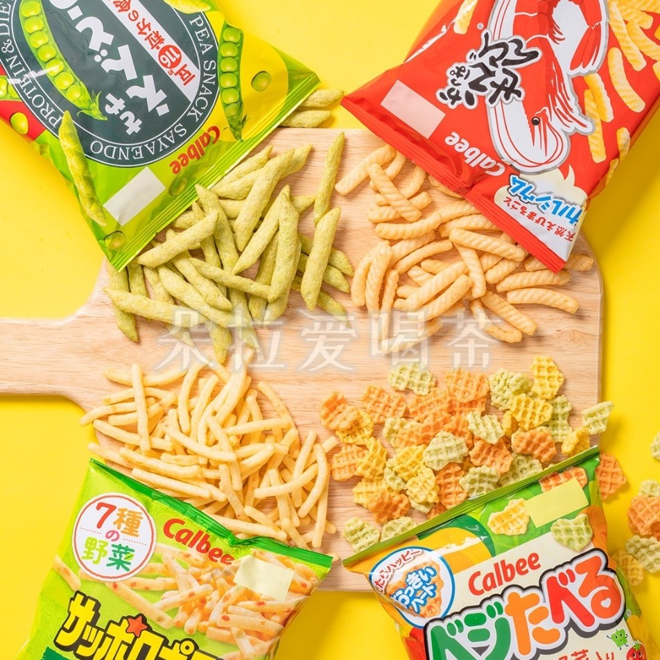 日本进口Calbee卡乐比儿童爱心薯格虾条薯片薯饼膨化零食连包