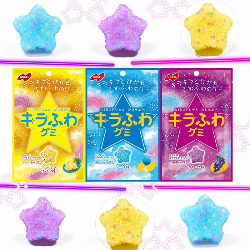日本进口诺贝尔Nobel汽水菠萝葡萄味星星型软糖果甜食零食袋装50g