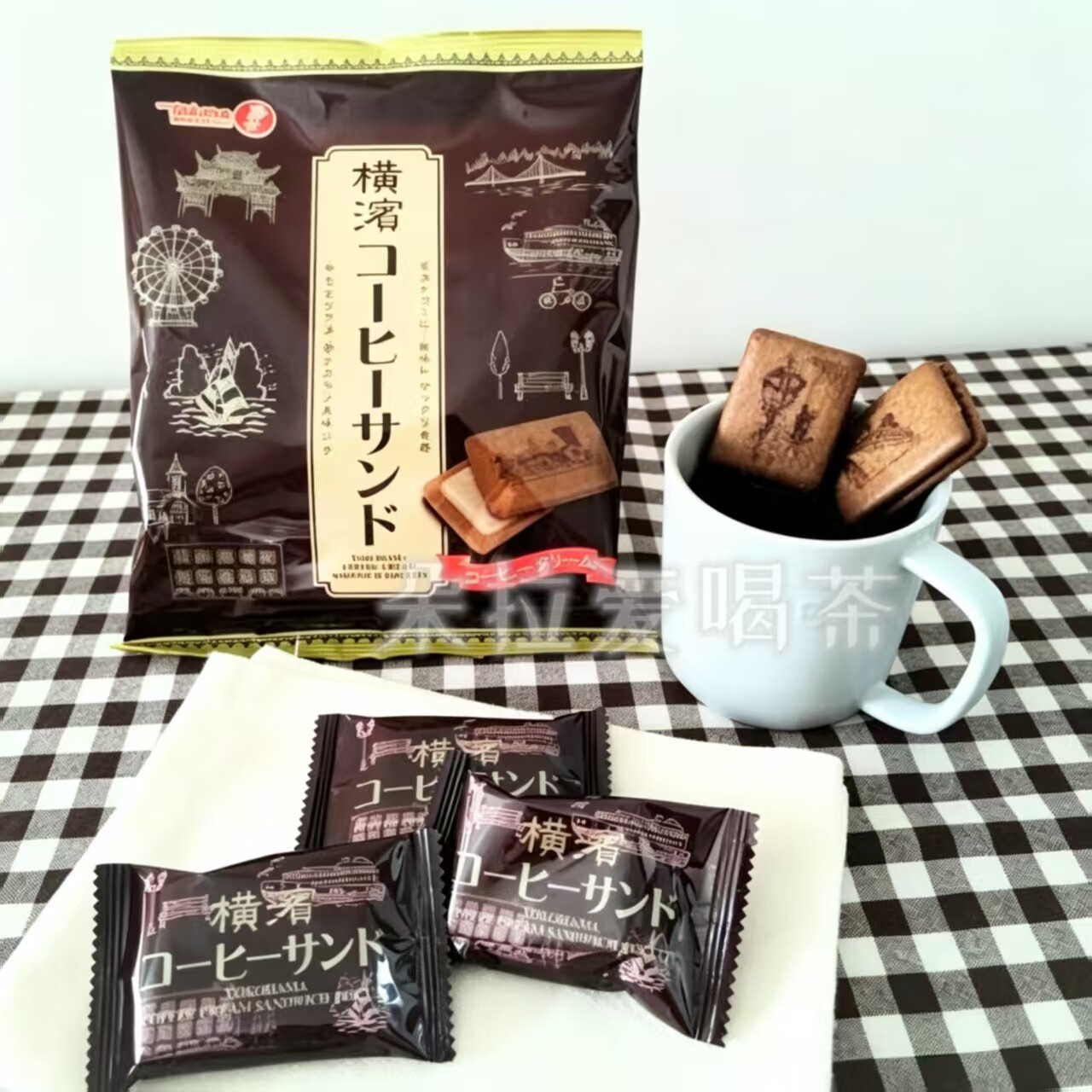 日本进口宝制果咖啡味盐味香草全麦夹心饼干点心网红零食袋装117g