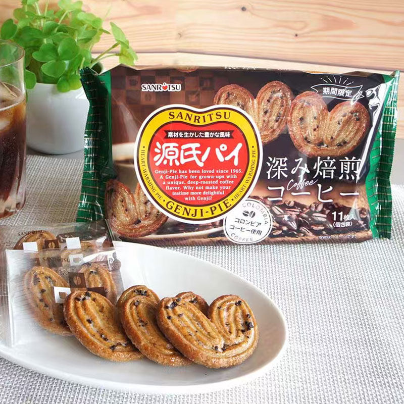 日本进口三立源氏蝴蝶酥饼干咖啡味千层爱心酥休闲零食