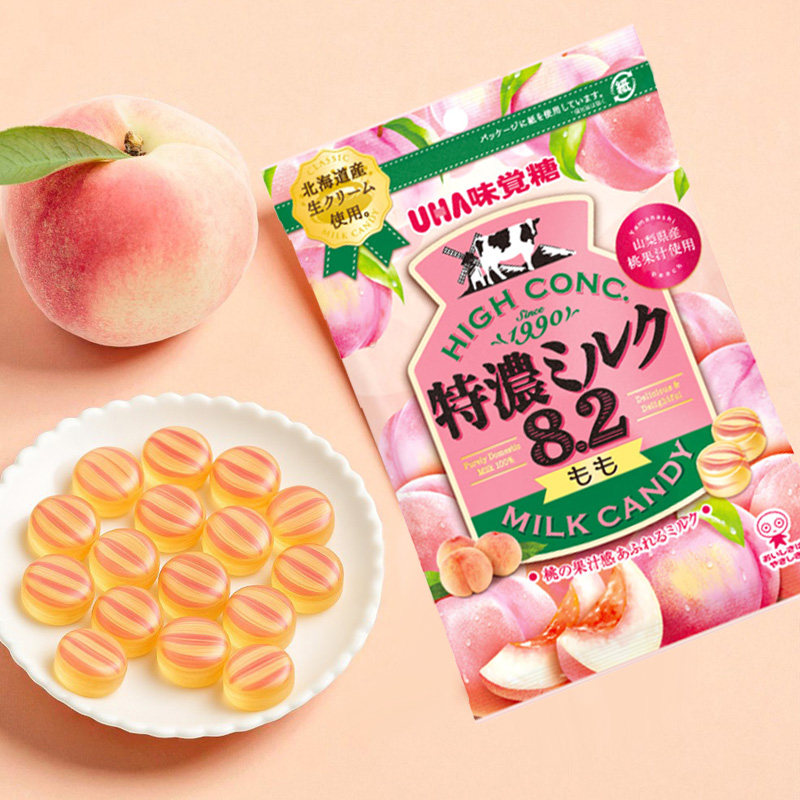 日本进口悠哈Uha特浓牛奶8.2白桃味糖果硬糖奶糖零食袋装67.5g