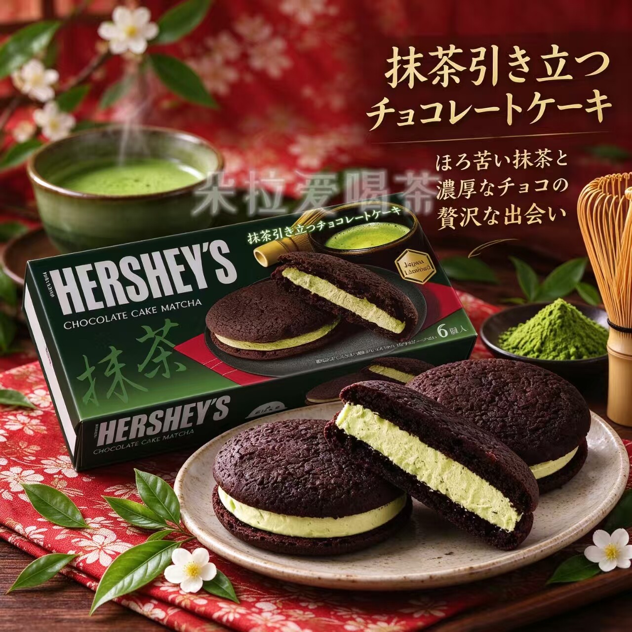 日本进口限定HERSHEY'S好时巧克力抹茶蛋糕盒装6个入