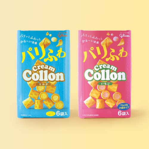 日本本土江崎格力高Glico奶油味/草莓味可珑夹心蛋卷饼干盒装81g