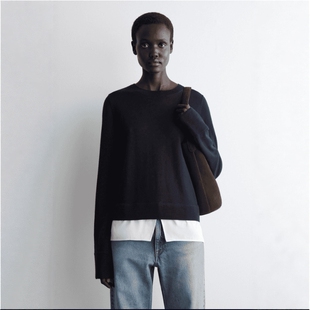 新品 藏青2025秋季 1298871001 高智感拼接美利奴羊毛针织衫 CS女装