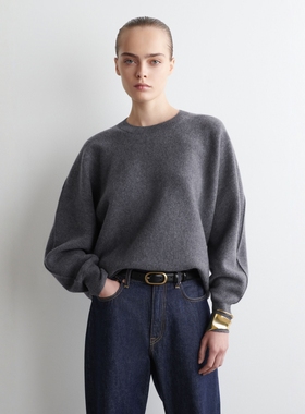 CS女装 休闲版型圆领双面呢套头毛衣灰色2025秋季新品1266245003