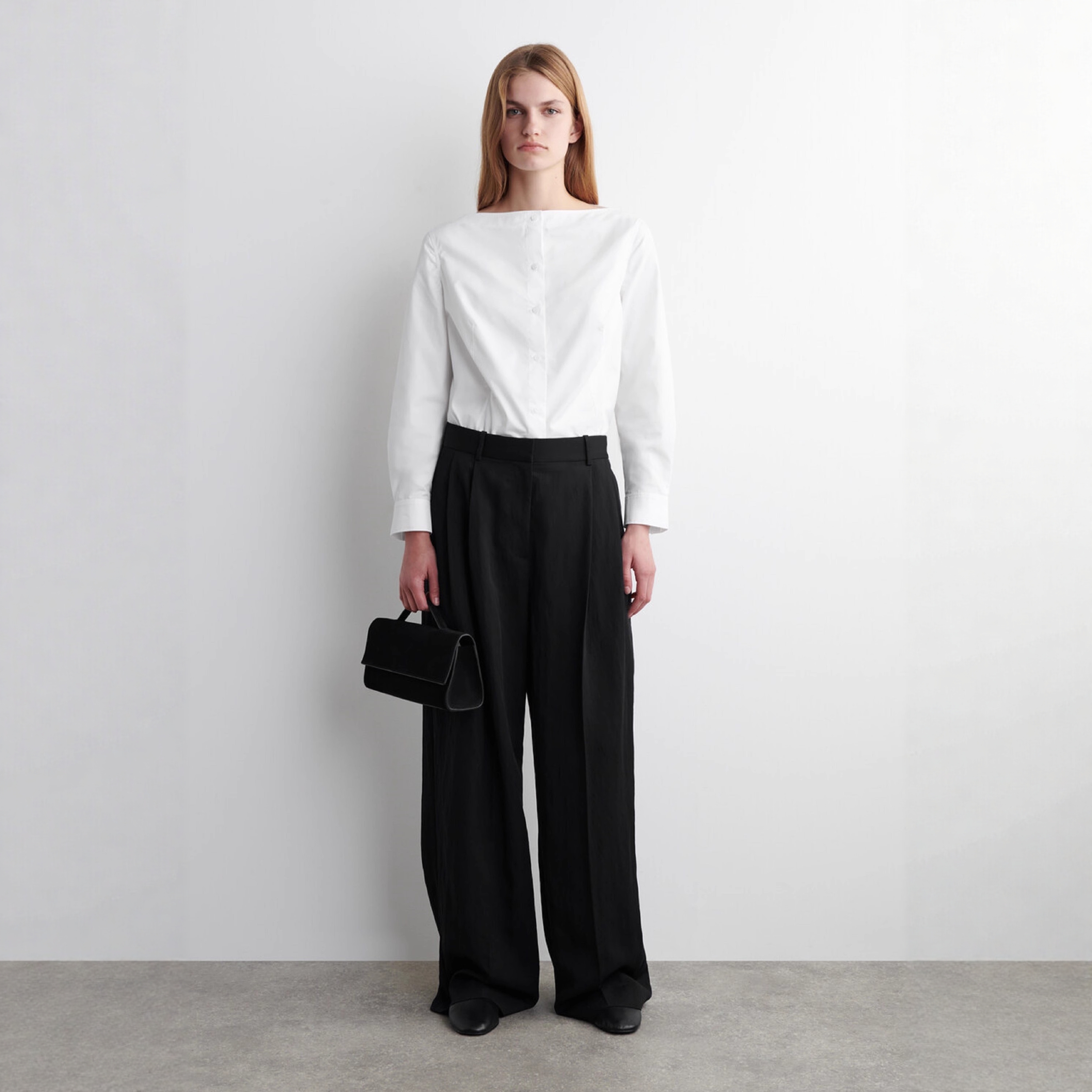 老钱风阔腿通勤长裤黑色西装裤