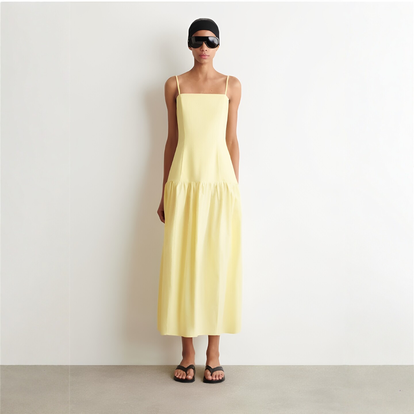 CS女装 修身版型低腰中长连衣裙花苞裙黄2026夏季新品1340709002
