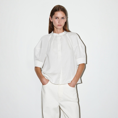 标准版型泡泡袖衬衫白色