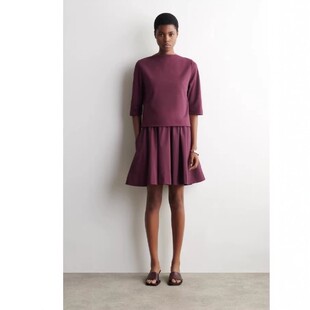 新品 型船领迷你连衣裙酒红色2026春季 1326383002 休闲版 CS女装