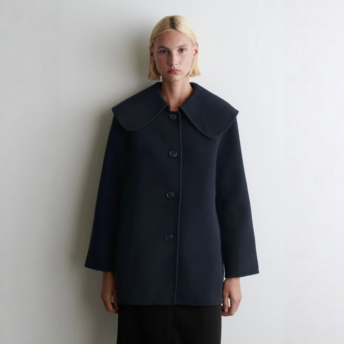 标准版型翻领双面羊毛夹克藏青色