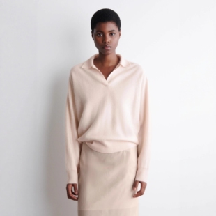 CS女装 休闲版型Polo领羊绒针织衫浅粉色2025秋季新品1289007004