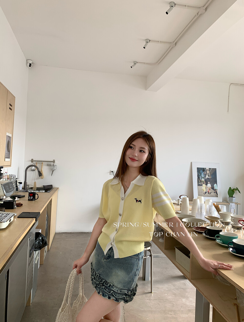 【TOP CHAN LIN 】撞色翻领单排扣刺绣针织开衫  529Z013#