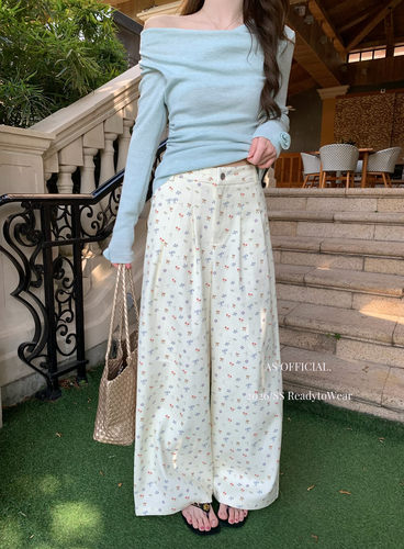 【AS OFFICIAL】碎花蝴蝶结阔腿休闲裤 26198#