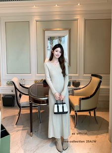 【AS OFFICIAL】气质V领针织鱼尾长裙连衣裙  15126#
