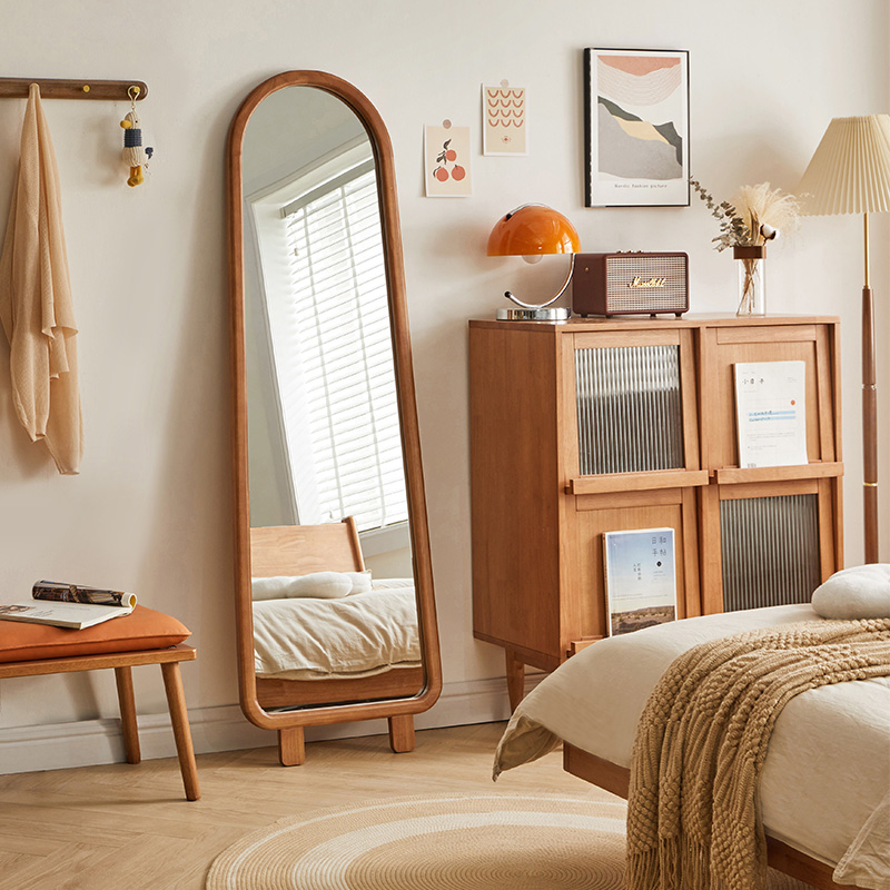 穿衣镜实木ins风全身镜女生卧室家用试衣镜子网红贴墙新款落地镜