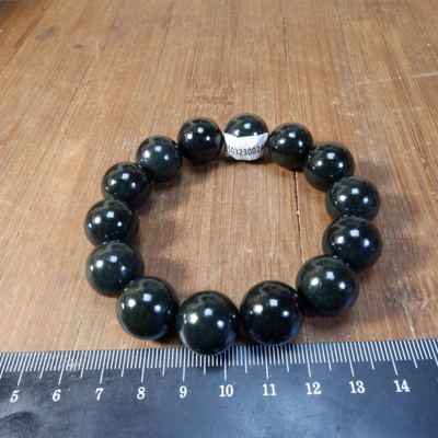10023号 新疆和田玉塔县黑青玉手链 16mm 有证书