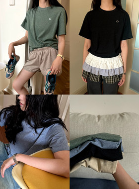 POXFFEE花纱正肩短袖T恤女夏季宽松设计感小众辣妹内搭打底衫上衣